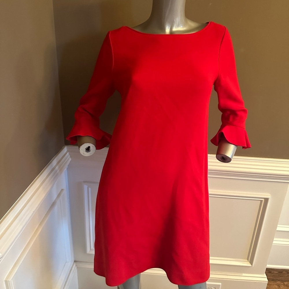 Kate Spade Red Ruffle Sleeve Shift Wool Blend Dress Sz 4